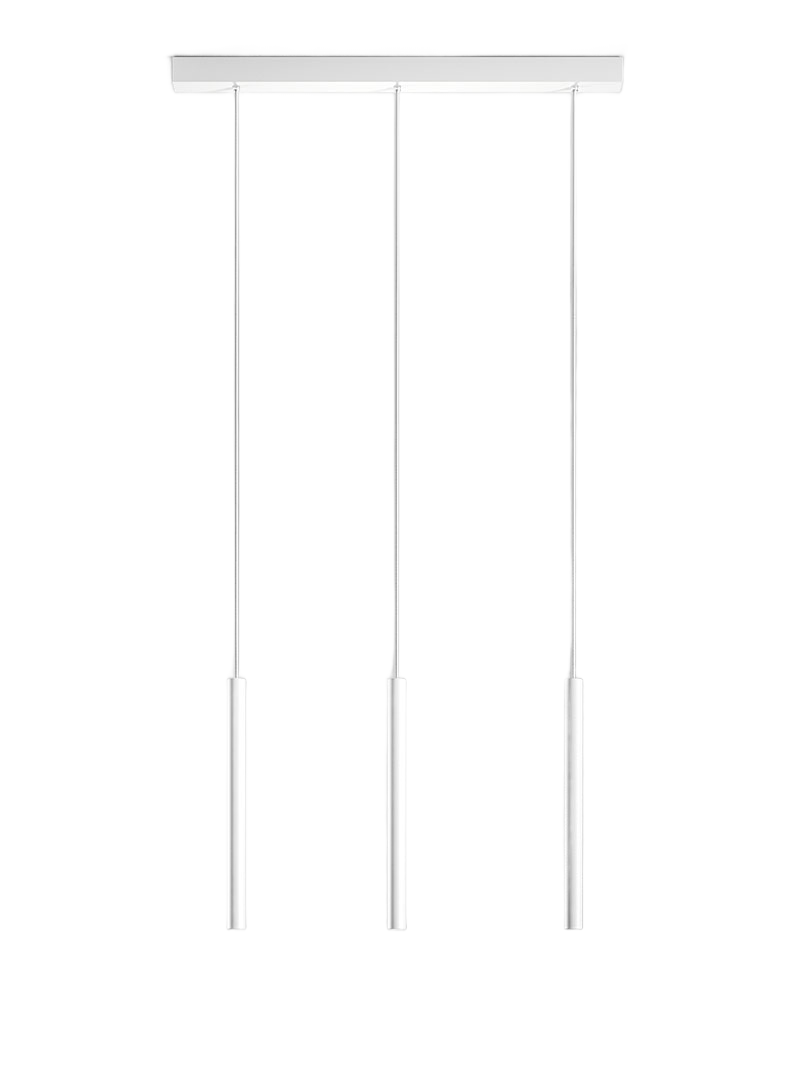 Suspension Thalassia base en aluminium linéaire avec 3 diffuseurs en tube au design contemporain par Gea Luce
