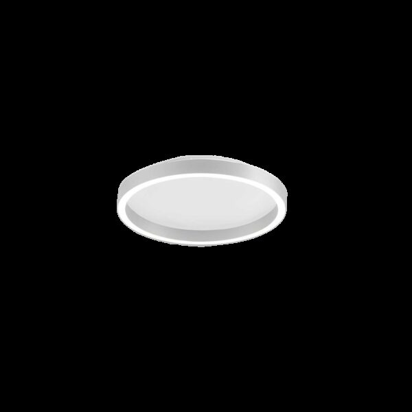 Plafonnier Aela base en aluminium ronde avec diffuseur en méthacrylate blanc opale. au design digital par Gea Luce