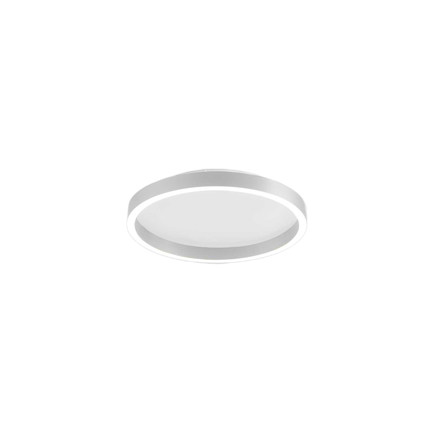 Plafonnier Aela base en aluminium ronde avec diffuseur en méthacrylate blanc opale. au design digital par Gea Luce