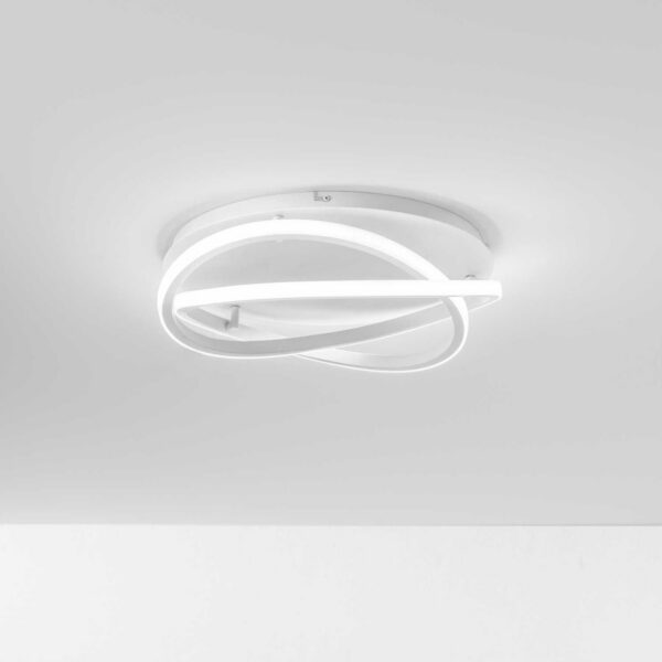 Plafonnier Atia en aluminium avec diffuseur en anneau enroulés ilicone blanc au design contemporain par Gea Luce