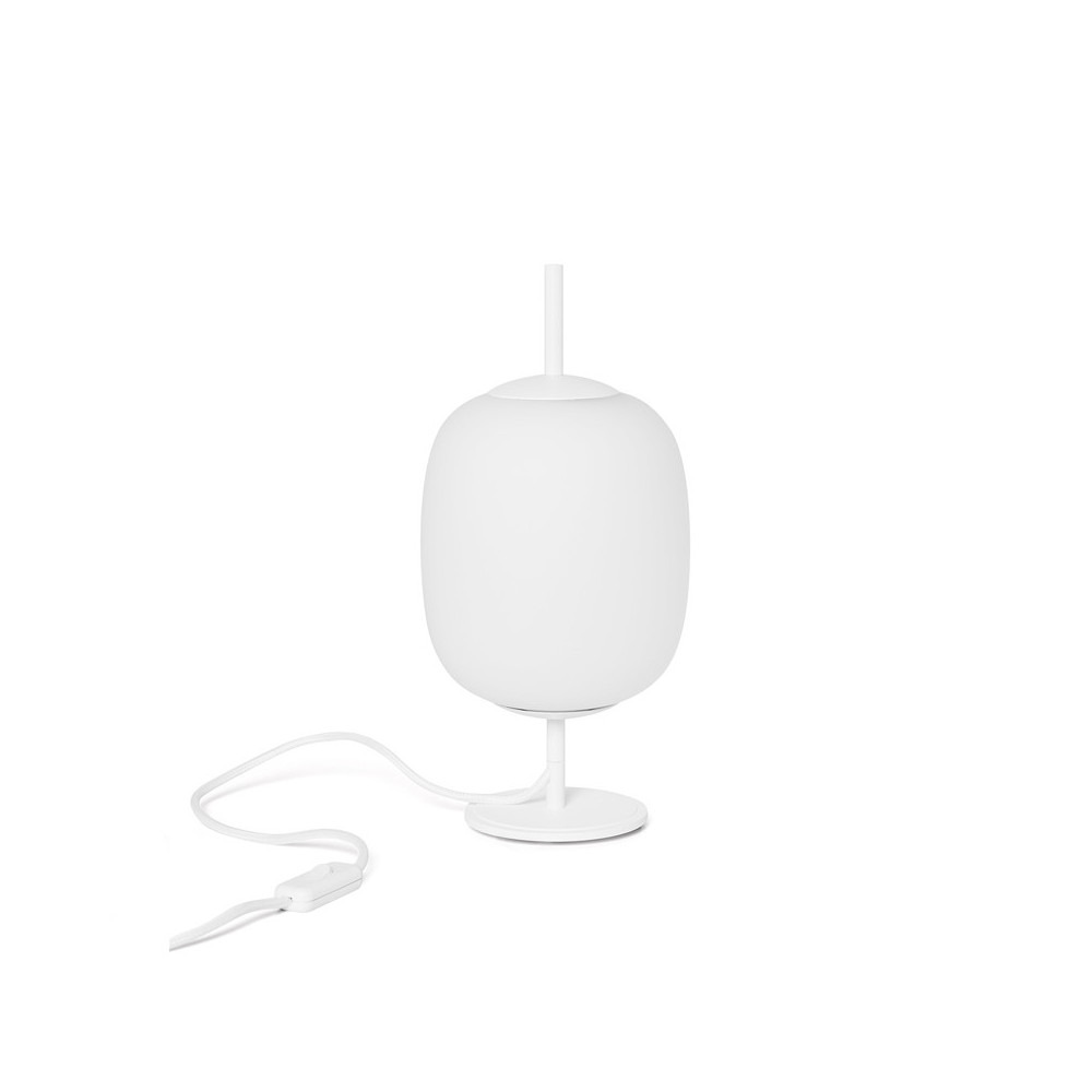 Lampe à poser Epli base en métal avec abat-jour en verre blanc au design contemporain par Ummo lighting Lampe à poser Epli base en métal avec abat-jour en verre blanc au design contemporain par Ummo lighting