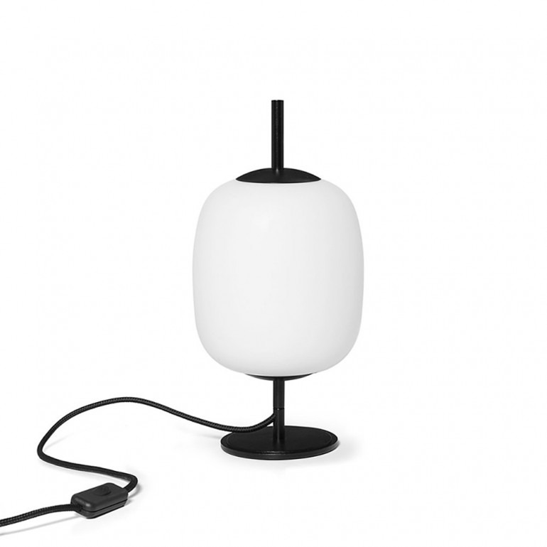 Lampe à poser Epli base en métal avec abat-jour en verre blanc au design contemporain par Ummo lighting