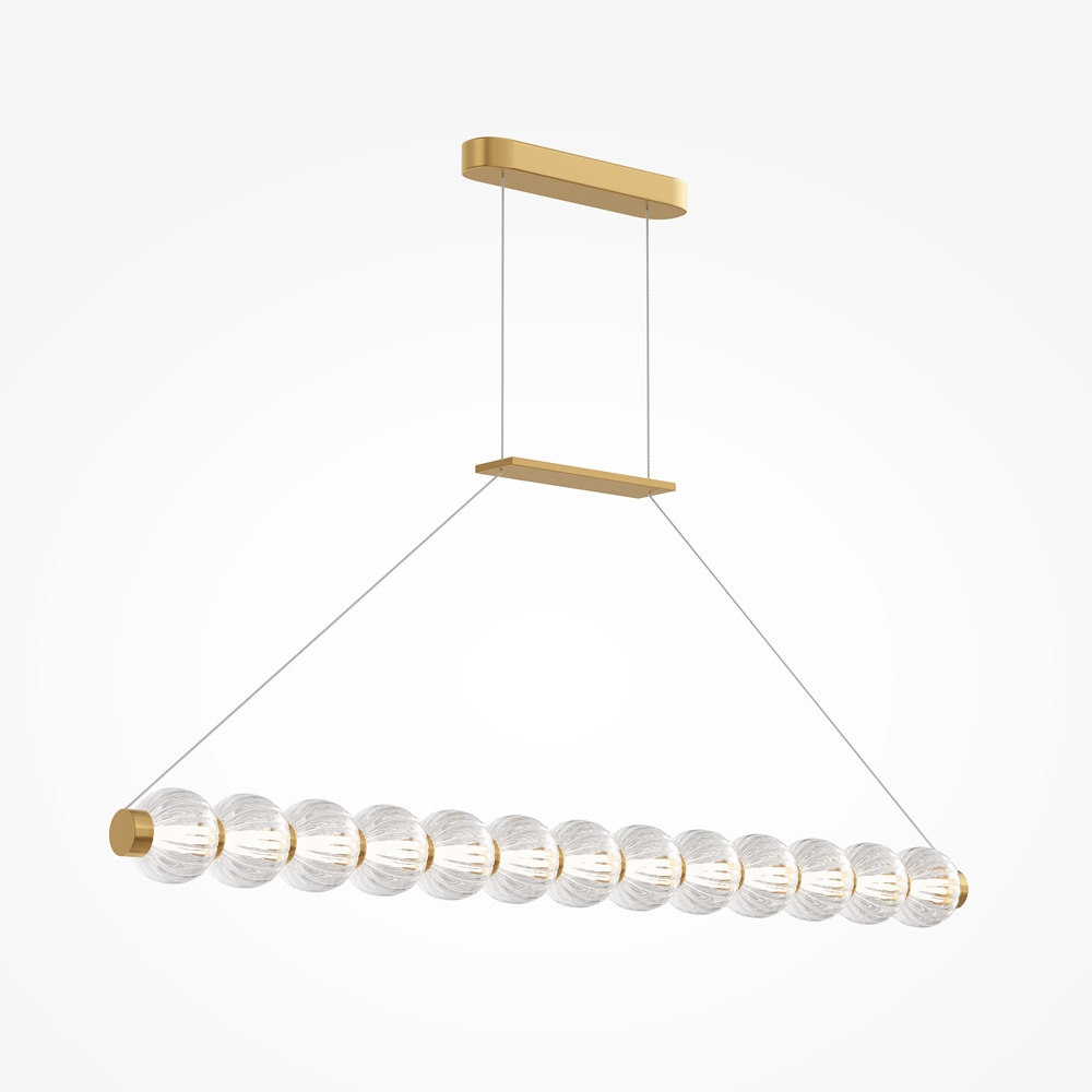 Suspension Amulet Linéaire avec armature en métal doré et diffuseur en verre coulé gaufré au design contemporain par Maytoni Suspension Amulet Linéaire avec armature en métal doré et diffuseur en verre coulé gaufré au design contemporain par Maytoni
