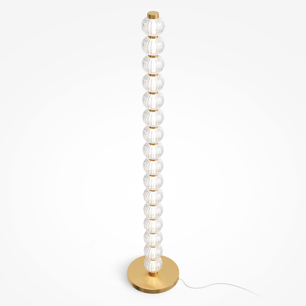 Lampadaire Amulet avec armature en métal doré et diffuseur en verre coulé gaufré au design contemporain par Maytoni Lampadaire Amulet avec armature en métal doré et diffuseur en verre coulé gaufré au design contemporain par Maytoni