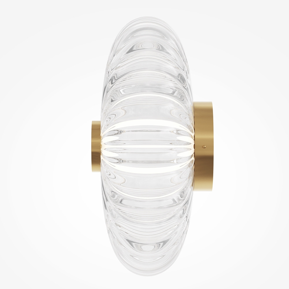 Applique Amulet avec base en métal doré et diffuseur en verre transparent au design contemporain par Maytoni Applique Amulet avec base en métal doré et diffuseur en verre transparent au design contemporain par Maytoni