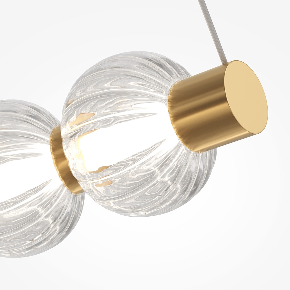 Suspension Amulet serpentiforme avec base en métal doré et diffuseur en verre coulé gaufré au design contemporain par Maytoni