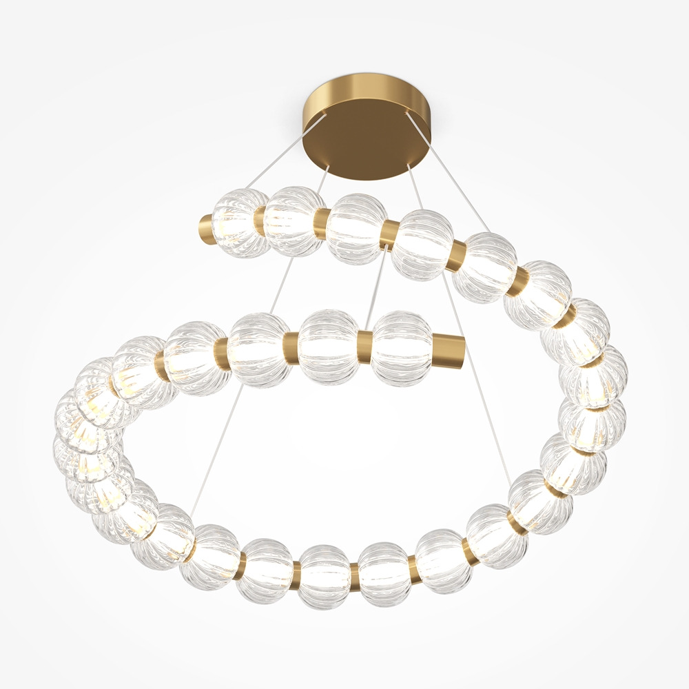 Suspension Amulet serpentiforme avec base en métal doré et diffuseur en verre coulé gaufré au design contemporain par Maytoni Suspension Amulet serpentiforme avec base en métal doré et diffuseur en verre coulé gaufré au design contemporain par Maytoni
