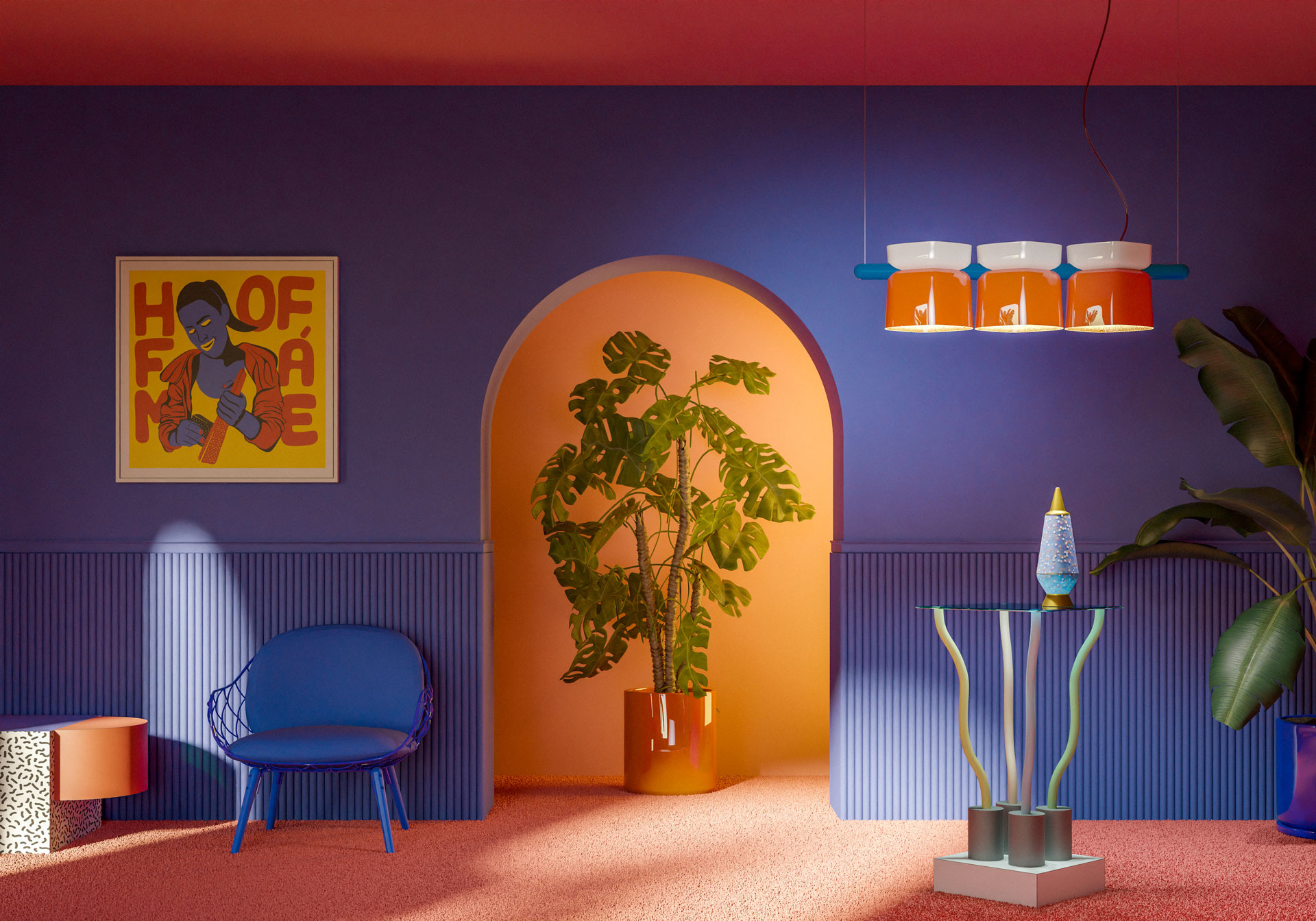 Luminaire design moderne dans salon contemporain