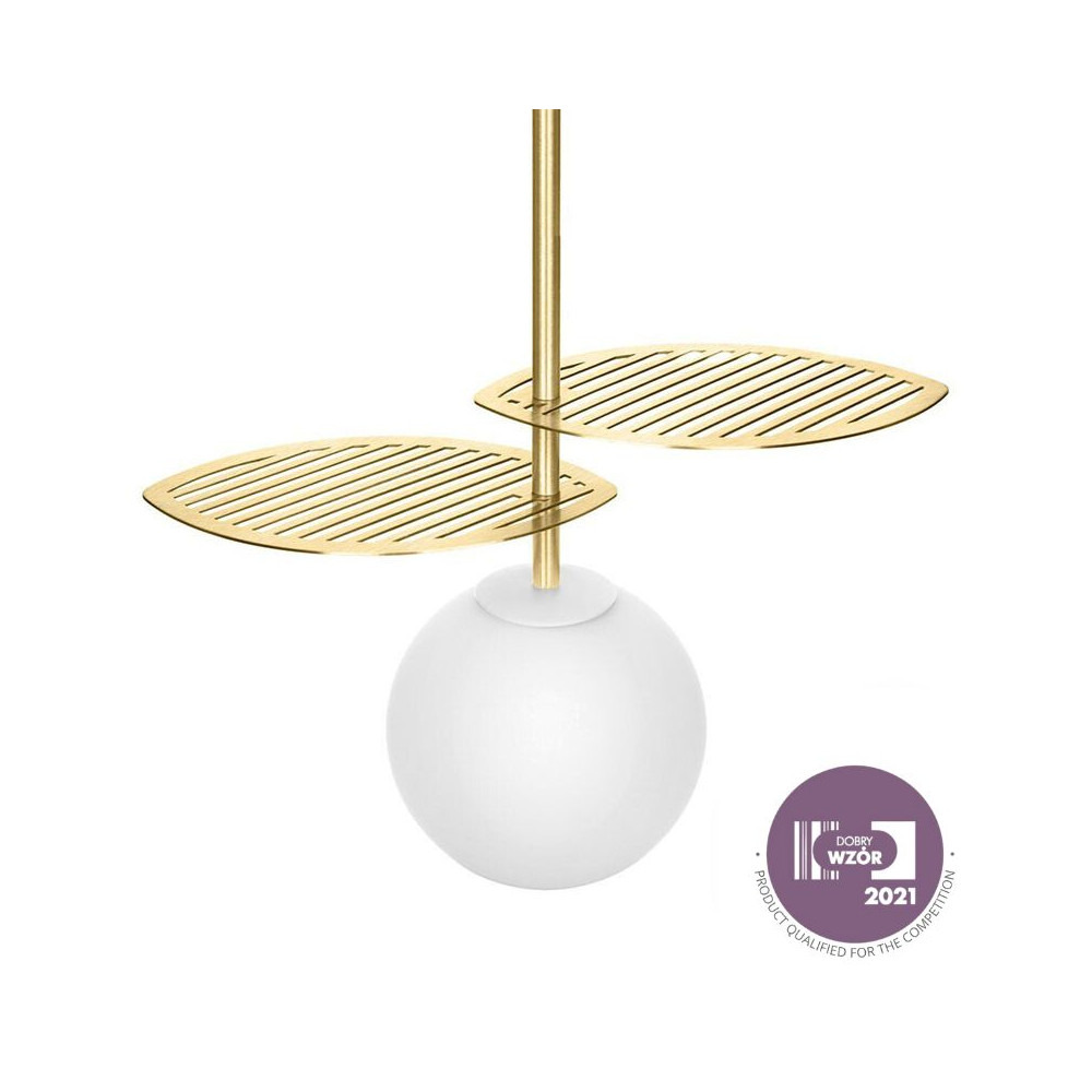 Suspension Fyllo base en métal et détail feuille avec diffuseur en verre opale au design contemporain par Ummo Lighting Suspension Fyllo base en métal et détail feuille avec diffuseur en verre opale au design contemporain par Ummo Lighting