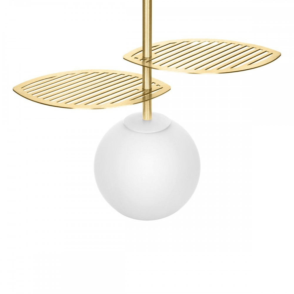 Suspension Fyllo base en métal et détail feuille avec diffuseur en verre opale au design contemporain par Ummo Lighting Suspension Fyllo base en métal et détail feuille avec diffuseur en verre opale au design contemporain par Ummo Lighting