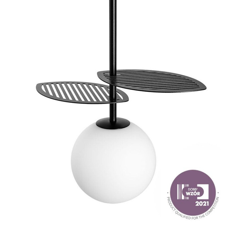 Suspension Fyllo base en métal et détail feuille avec diffuseur en verre opale au design contemporain par Ummo Lighting