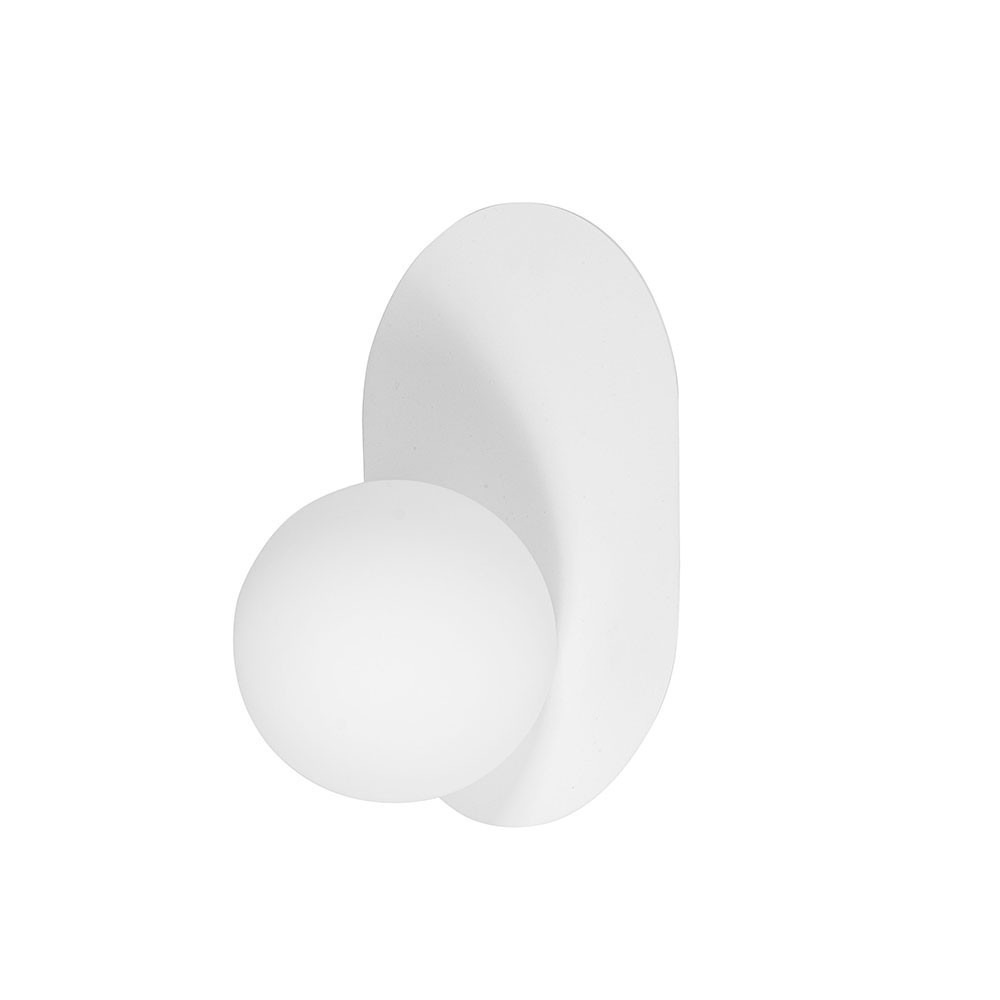 Applique murale Hanea base en métal ovale avec diffuseur en verre blanc opale au design contemporain par Ummo lighting Applique murale Hanea base en métal ovale avec diffuseur en verre blanc opale au design contemporain par Ummo lighting