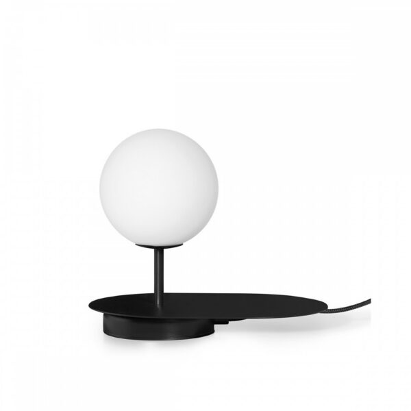 Lampe à poser Hanea base en métal ovale avec diffuseur en verre blanc opale au design contemporain par Ummo lighting