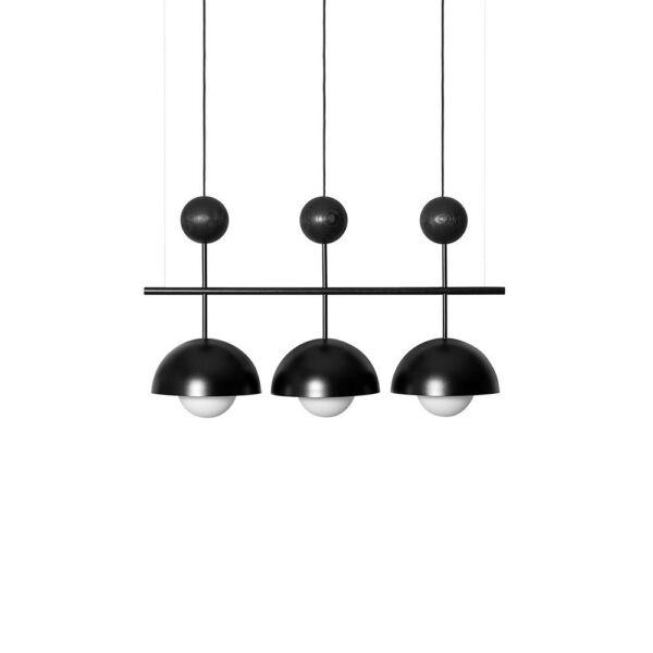 Suspension Kello Triple cadre en métal linéaire avec détail boule en bois au design contemporain par Ummo lighting