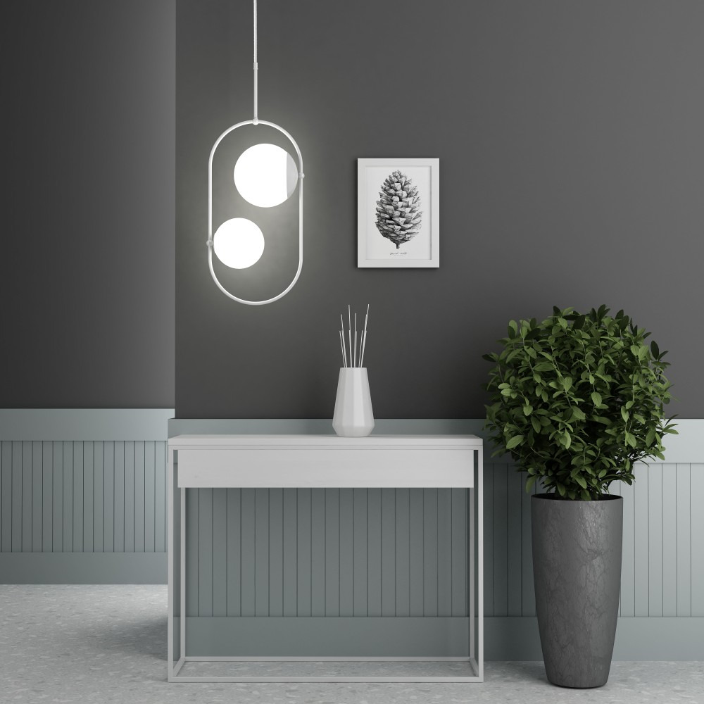 Suspension Koban cadre en métal en forme d'ellipse et diffuseur en verre au design contemporain par Ummo lighting Suspension Koban cadre en métal en forme d'ellipse et diffuseur en verre au design contemporain par Ummo lighting