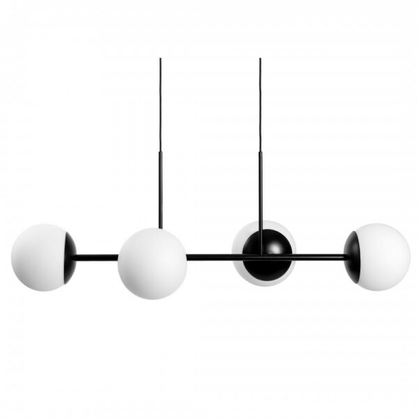 Suspension Kop base en métal linéaire avec diffuseur en boule de verre opale au design contemporain par Ummo Lighting