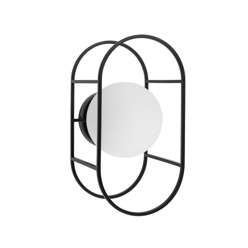 Applique murale Kuglo cadre en métal avec diffuseur en boule de verre opale au design contemporain par Ummo Lighting
