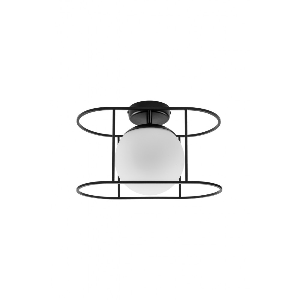 Plafonnier Kuglo cadre en métal avec diffuseur en boule de verre opale au design contemporain par Ummo Lighting