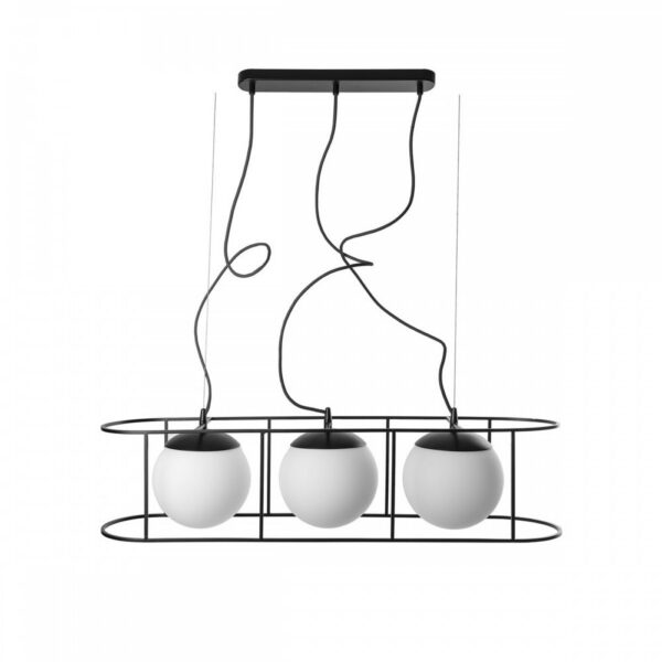Suspension Kuglo cadre en métal avec 3 diffuseurs en boule de verre opale au design contemporain par Ummo Lighting
