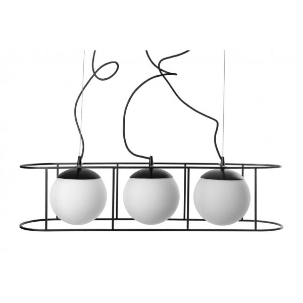 Suspension Kuglo cadre en métal avec 3 diffuseurs en boule de verre opale au design contemporain par Ummo Lighting