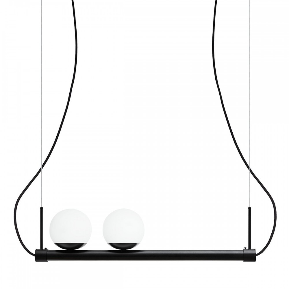 Suspension Ligne base en métal avec deux diffuseurs sur une réglette au design contemporain par Ummo Lighting
