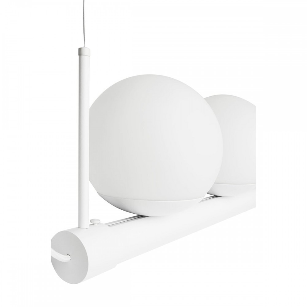 Suspension Ligne base en métal avec deux diffuseurs sur une réglette au design contemporain par Ummo Lighting Suspension Ligne base en métal avec deux diffuseurs sur une réglette au design contemporain par Ummo Lighting