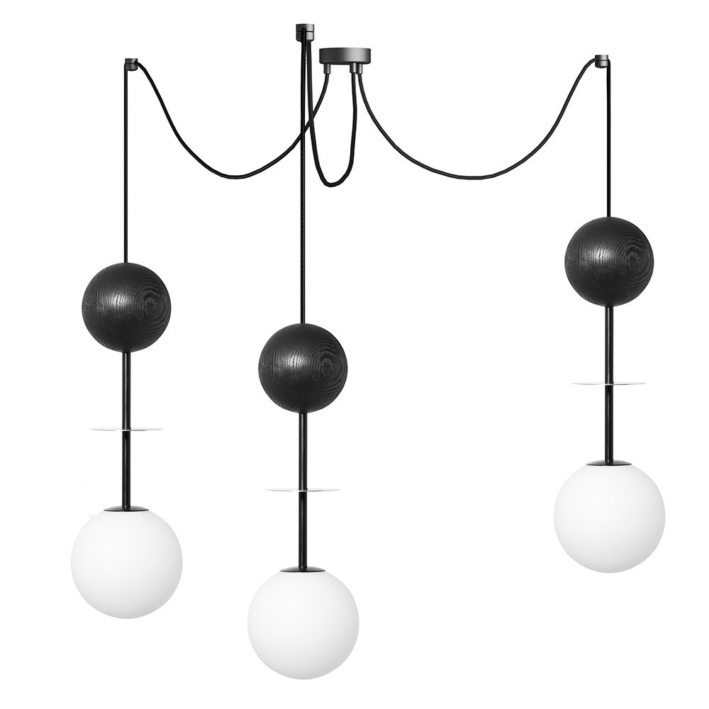 Suspension Oio base en métal et détail bois avec long câble au design contemporain par Ummo Lighting