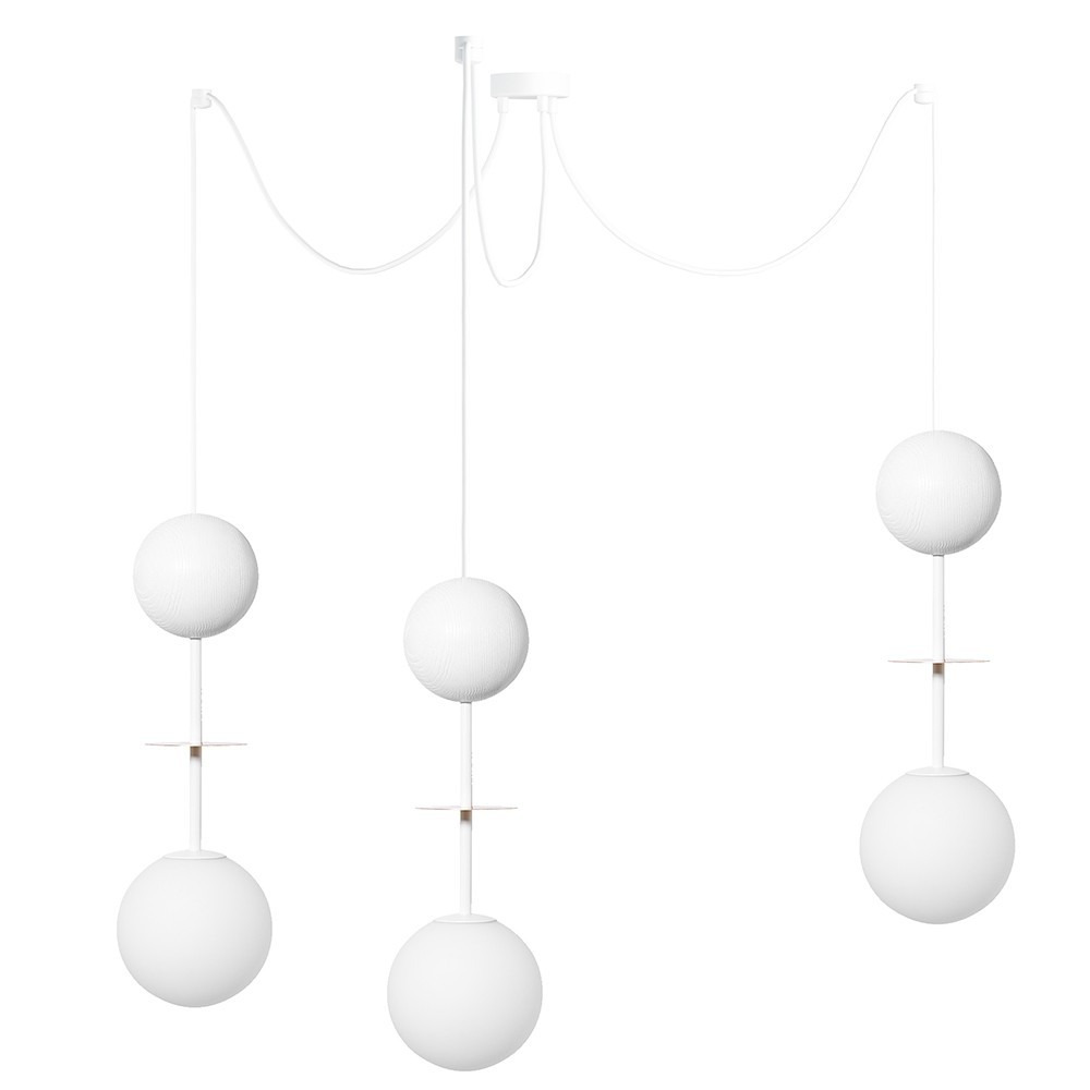 Suspension Oio base en métal et détail bois avec long câble au design contemporain par Ummo Lighting Suspension Oio base en métal et détail bois avec long câble au design contemporain par Ummo Lighting