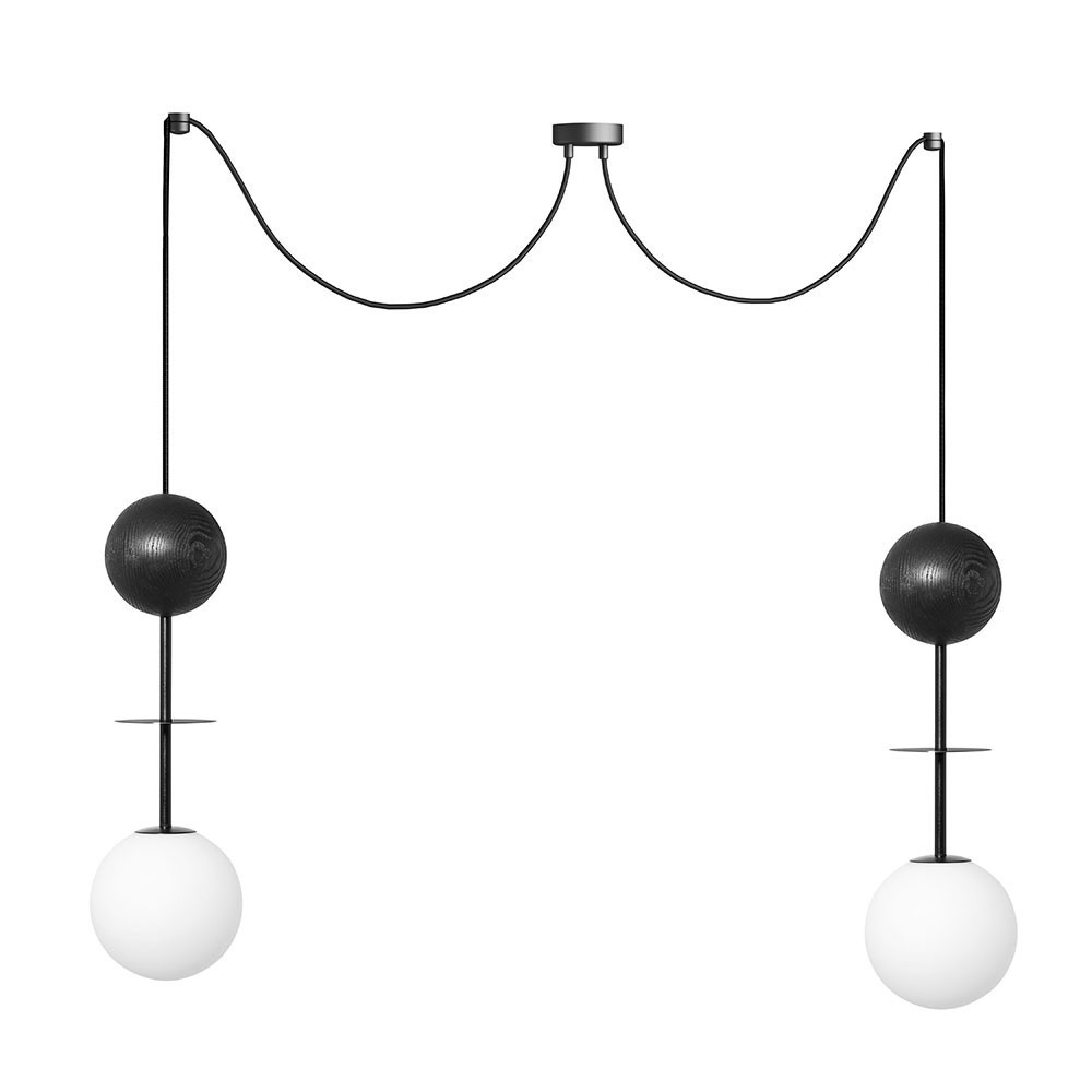 Suspension Oio base en métal et détail bois avec long câble au design contemporain par Ummo Lighting