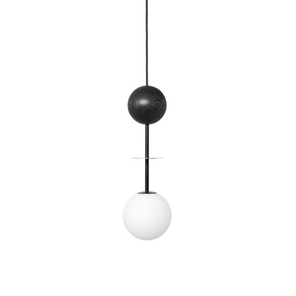 Suspension Oio solo base en métal et détail bois avec long câble au design contemporain par Ummo Lighting