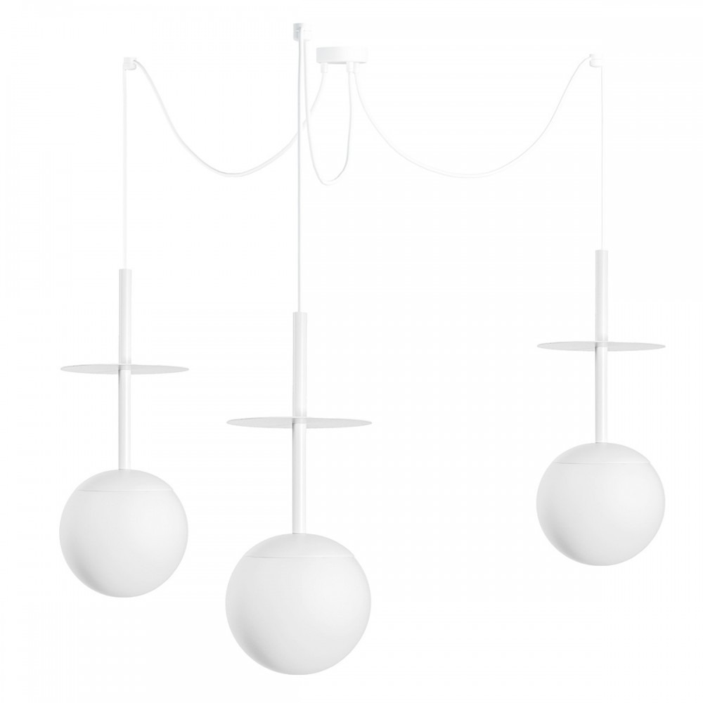 Suspension Plaat cadre en métal avec long câble et diffuseur en boule opale au design contemporain par Ummo lighting Suspension Plaat cadre en métal avec long câble et diffuseur en boule opale au design contemporain par Ummo lighting