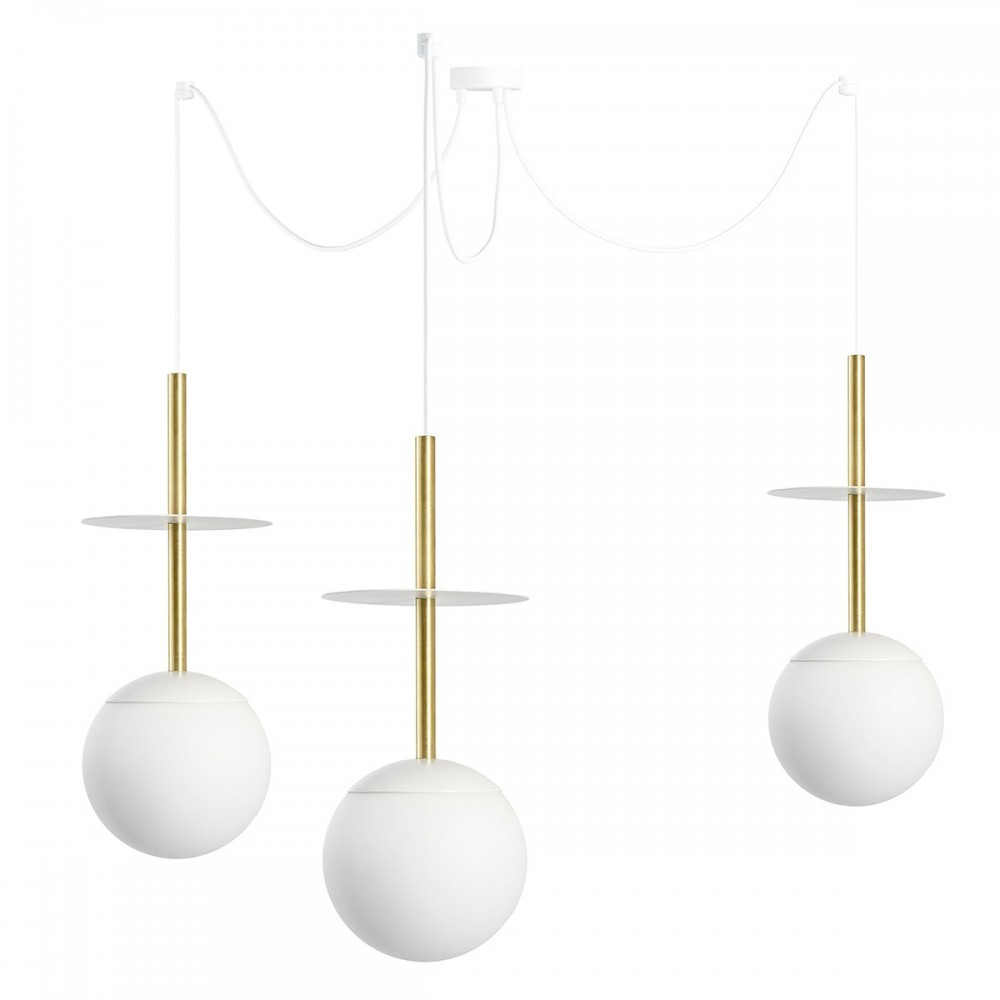 Suspension Plaat cadre en métal avec long câble et diffuseur en boule opale au design contemporain par Ummo lighting Suspension Plaat cadre en métal avec long câble et diffuseur en boule opale au design contemporain par Ummo lighting
