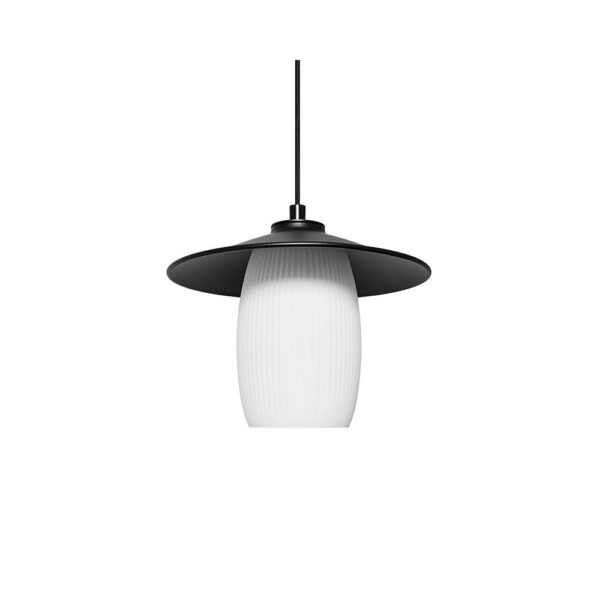 Suspension Jingu cadre en métal avec abat-jour en verre rainuré blanc mat au design contemporain par Ummo lighting