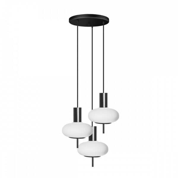Suspension/Plafonnier Torni Cluster base en métal circulaire avec 3 diffuseurs au design contemporain par Ummo lighting