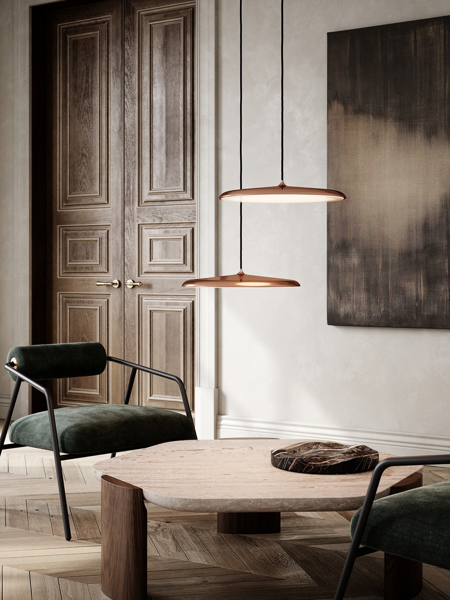 Suspension Artist en métal avec diffuseur en forme de cymbale au design contemporain par Design For the People Suspension Artist en métal avec diffuseur en forme de cymbale au design contemporain par Design For the People