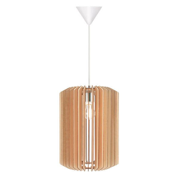 Suspension Asti base en métal et abat-jour en bois en forme de lattes au design contemporain par Nordlux