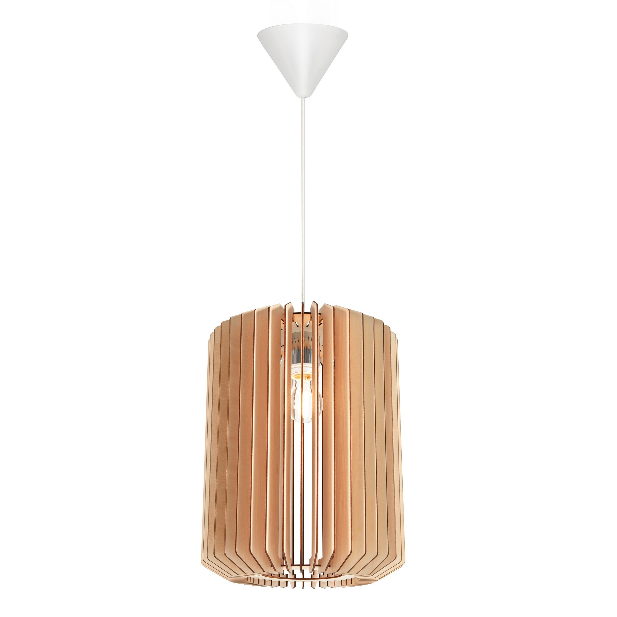Suspension Asti base en métal et abat-jour en bois en forme de lattes au design contemporain par Nordlux