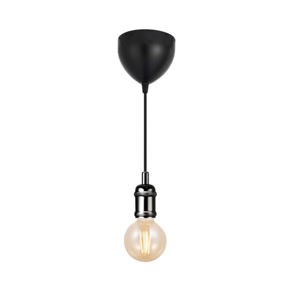 Suspension Avra base en métal noir avec une grosse ampoule décorative au design industriel par Nordlux
