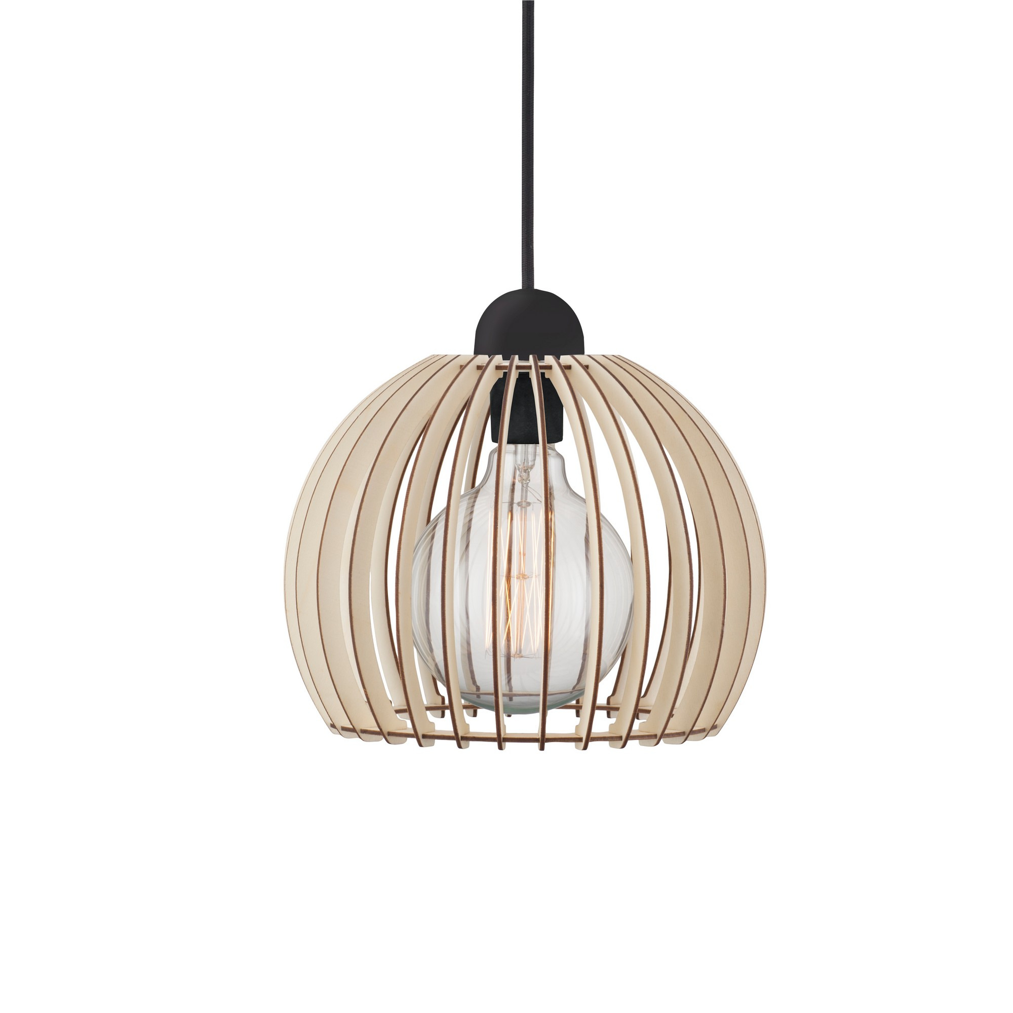 Suspension Chino cadre en métal avec abat-jour en lattes de bois au design industriel par Nordlux