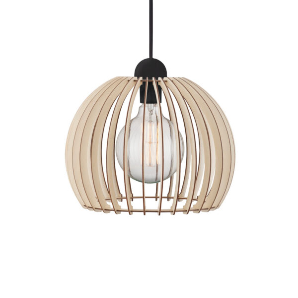 Suspension Chino cadre en métal avec abat-jour en lattes de bois au design industriel par Nordlux