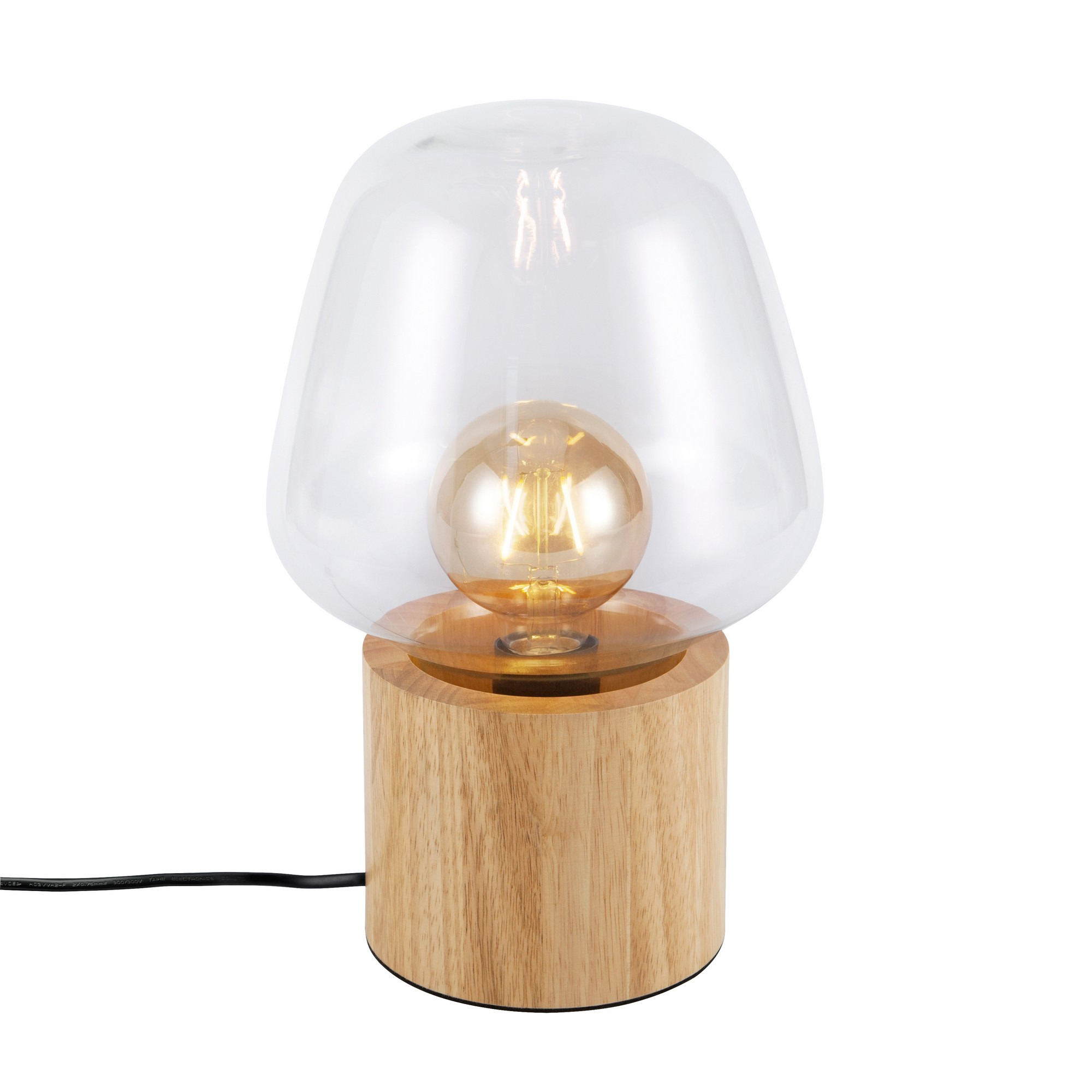 Lampe à poser Christina base en bois avec abat-jour en verre soufflé au design industriel par Nordlux