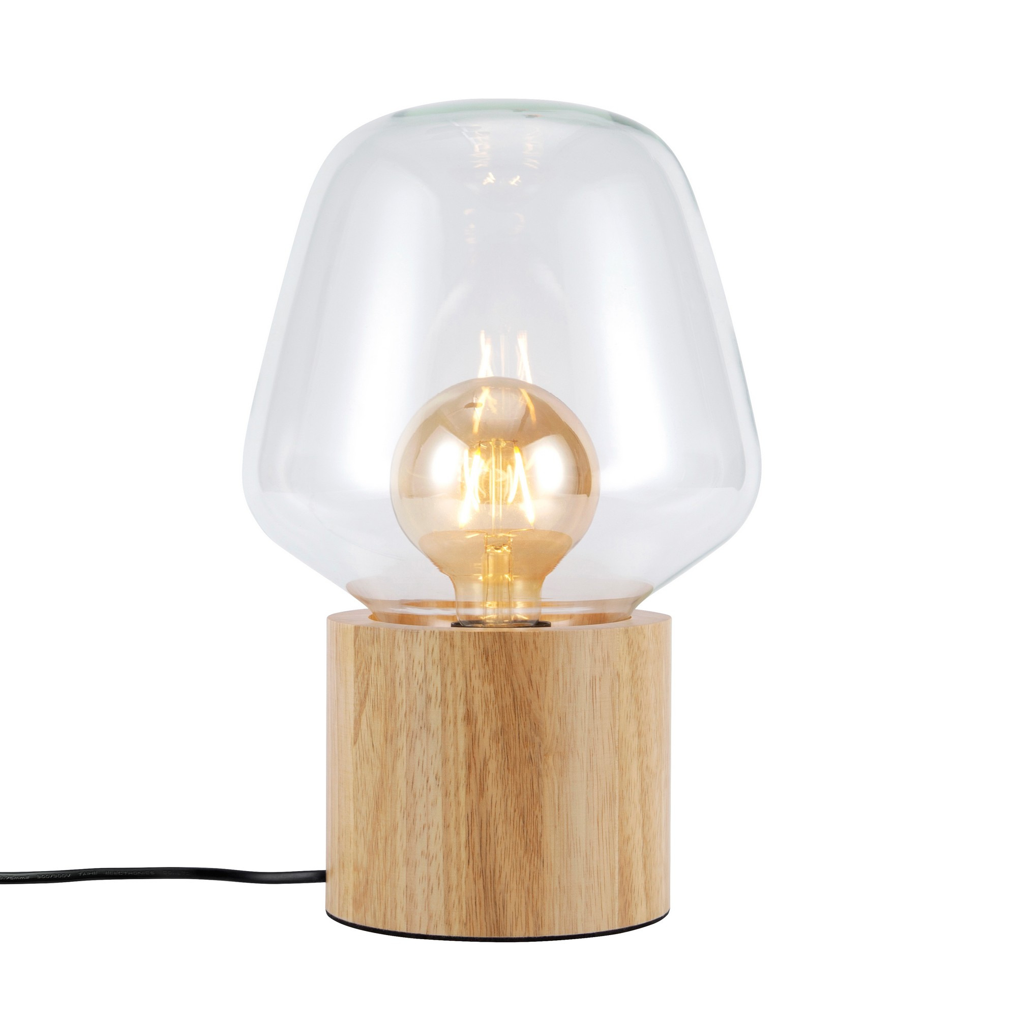 Lampe à poser Christina base en bois avec abat-jour en verre soufflé au design industriel par Nordlux