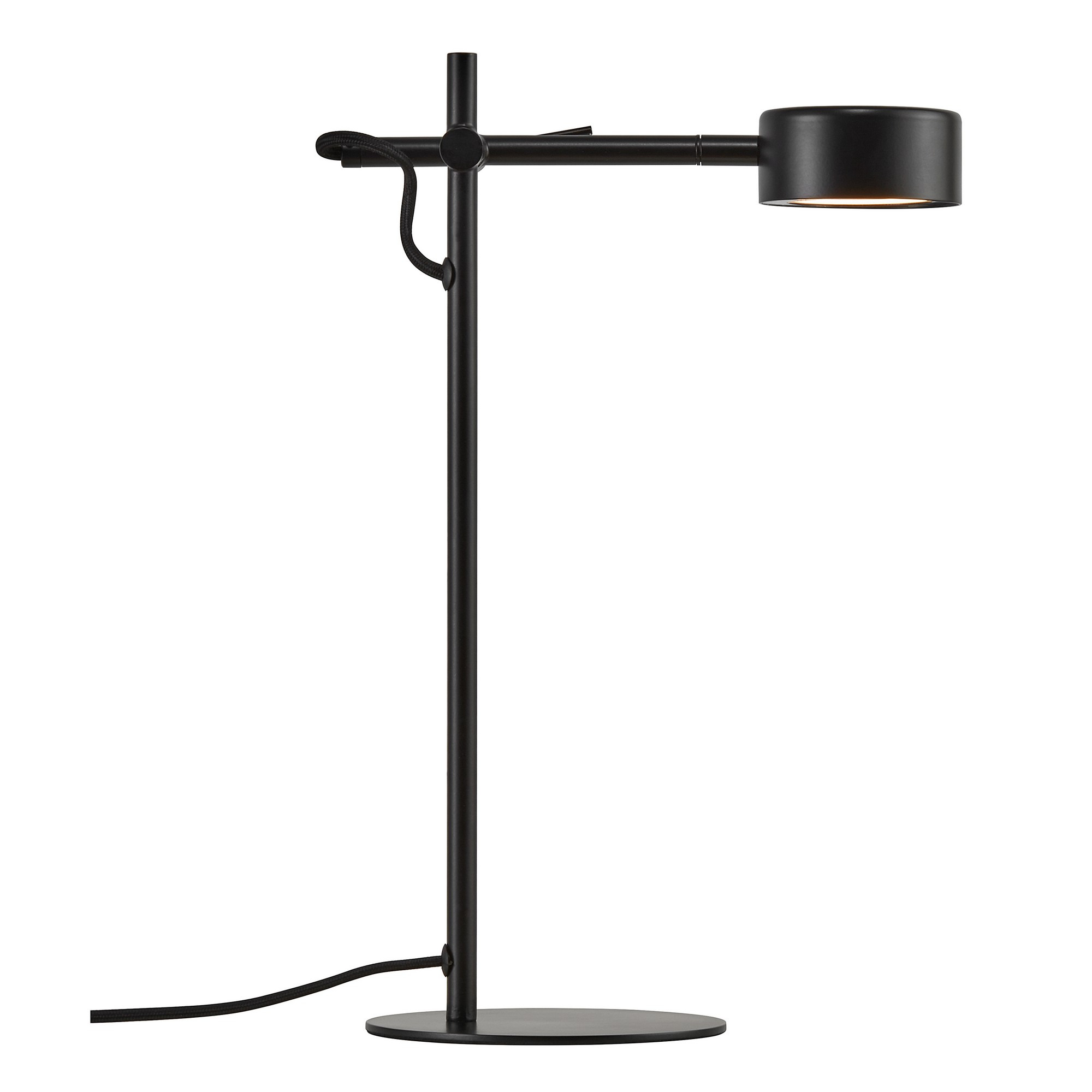 Lampe à poser Clyde base en métal noir avec abat-jour en rotule réglable au design scandinave par Nordlux
