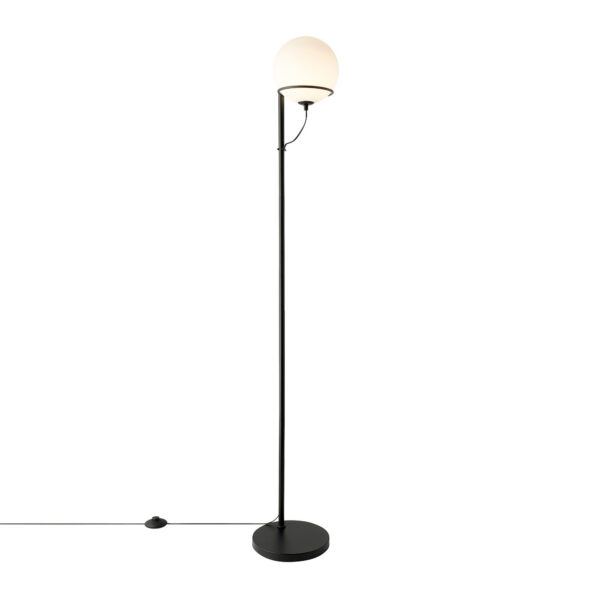 Lampadaire Wilson base en métal noir avec abat-jour rond en verre réglable au design contemporain par Nordlux
