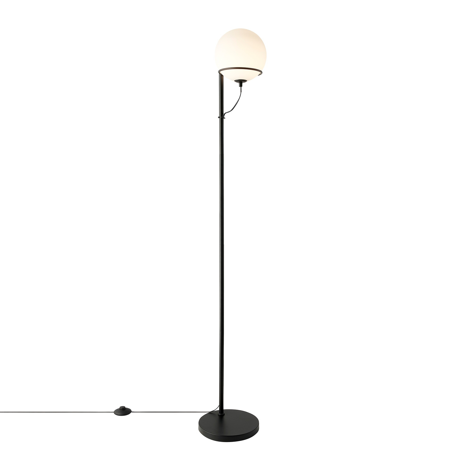 Lampadaire Wilson base en métal noir avec abat-jour rond en verre réglable au design contemporain par Nordlux