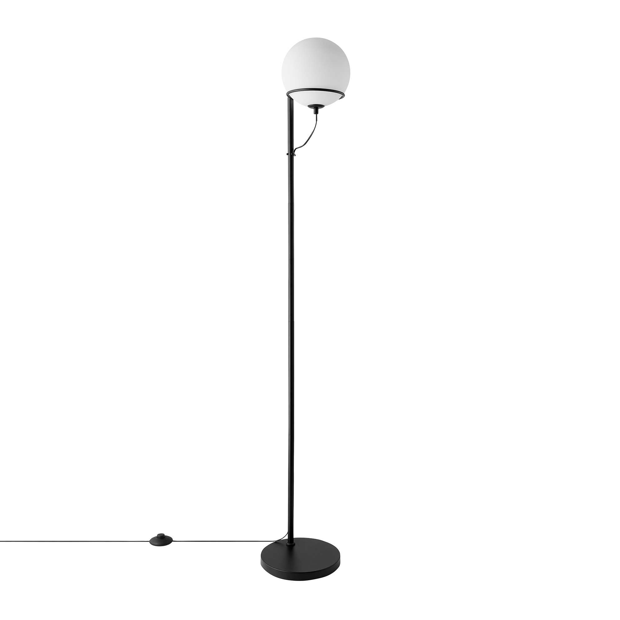 Lampadaire Wilson base en métal noir avec abat-jour rond en verre réglable au design contemporain par Nordlux