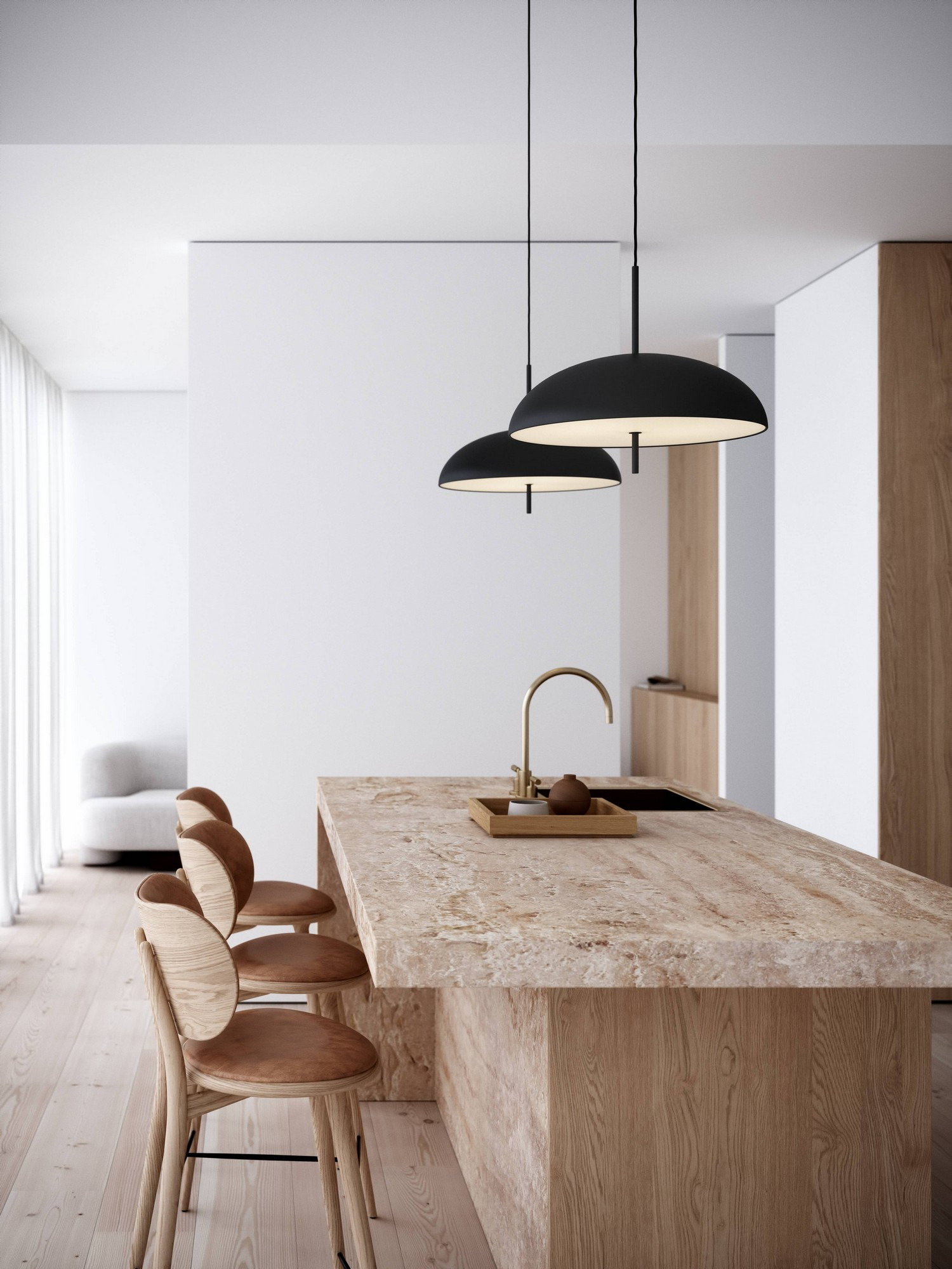 Suspension Versale cadre en métal avec abat-jour demi rond au design scandinave par Design For the People