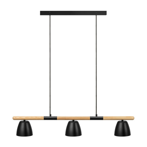 Suspension Theo base en bande métal et bois avec trois abat-jour au design contemporain par Nordlux