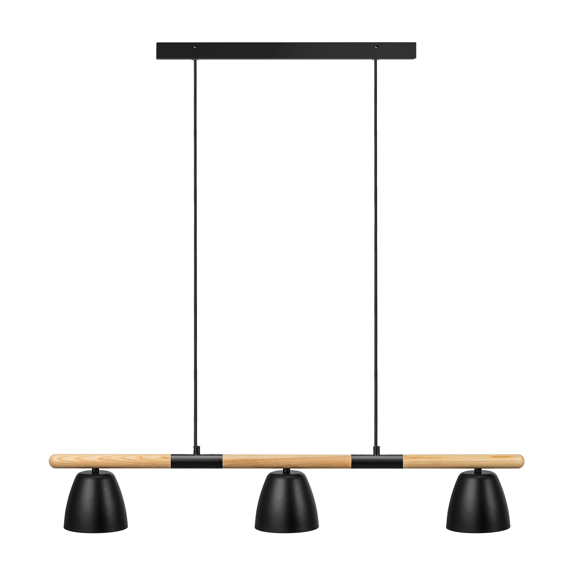 Suspension Theo base en bande métal et bois avec trois abat-jour au design contemporain par Nordlux – Image 3