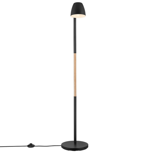 Lampadaire Theo base en métal et bois avec tête d'éclairage orientable au design contemporain par Nordlux